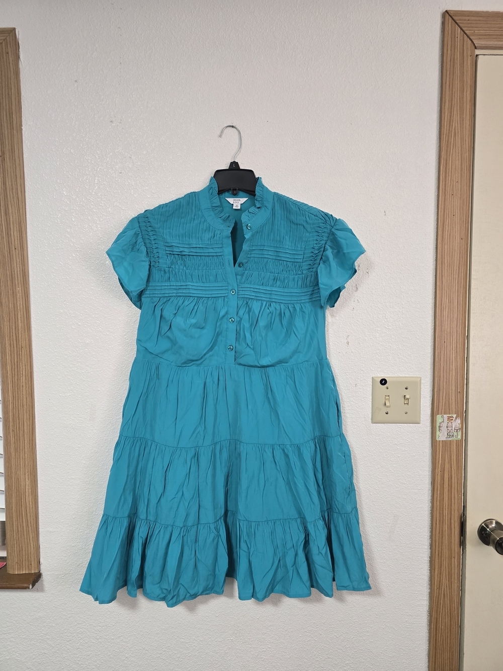 Crown & Ivy Teal Tiered Smocked Mini Dress Size M